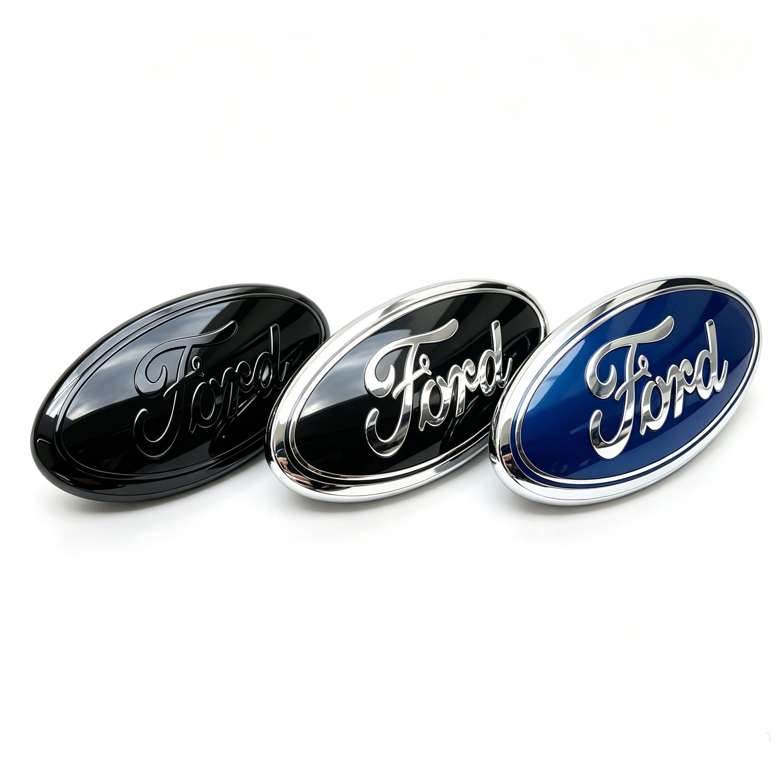 Premium Logo 7″ Emblem Edge Oval Chrome Logo for Ford Grille emblem（blue&black）