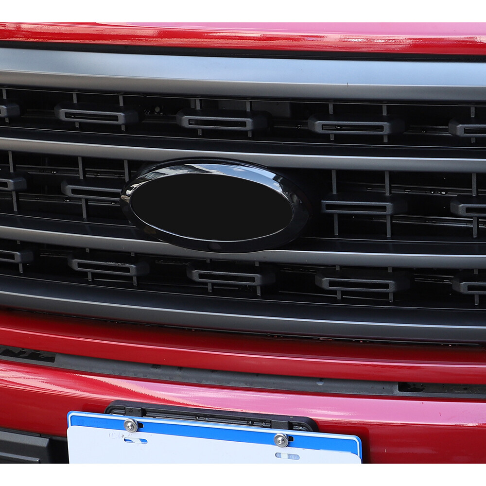 Black Front Logo Emblem Badge Ring Cover Trim For Ford F150 2021-22 With Camera