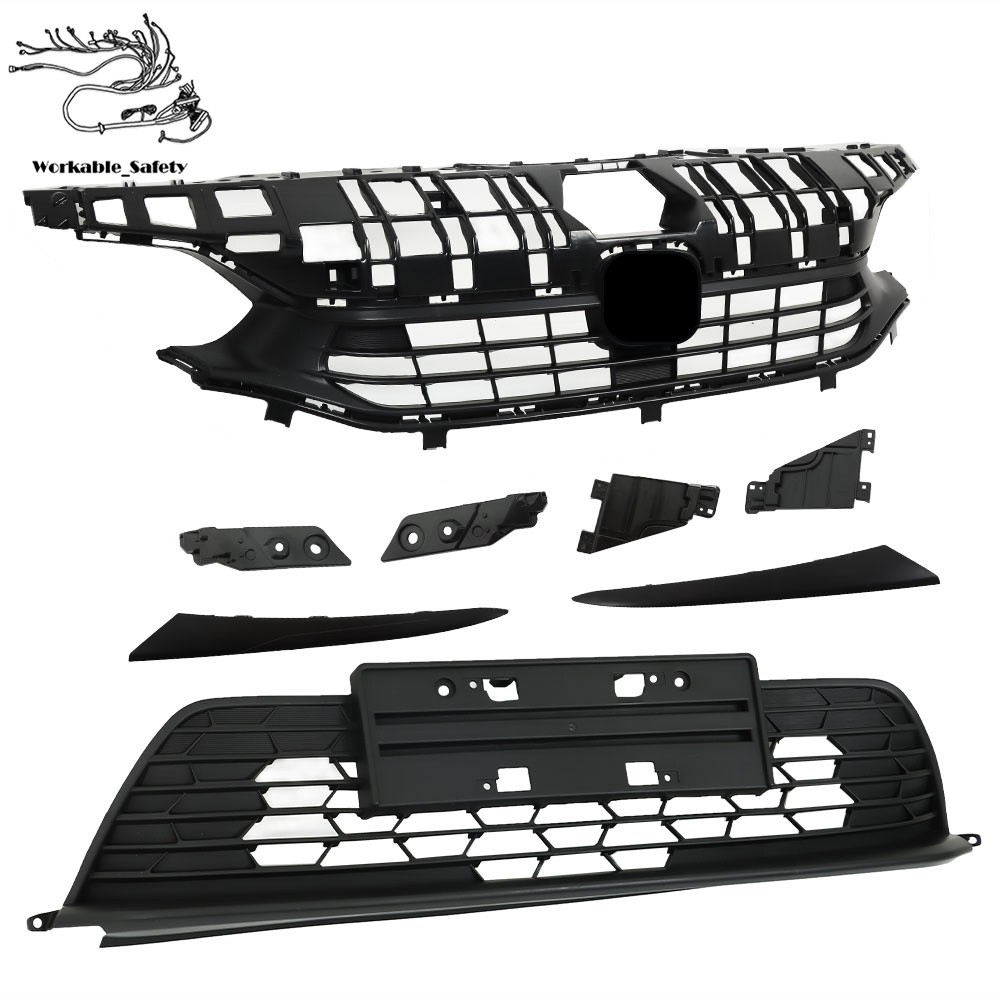 Plastic Front Upper + Lower Grille + Headlight Eyelid For Honda Civic 2022-2023