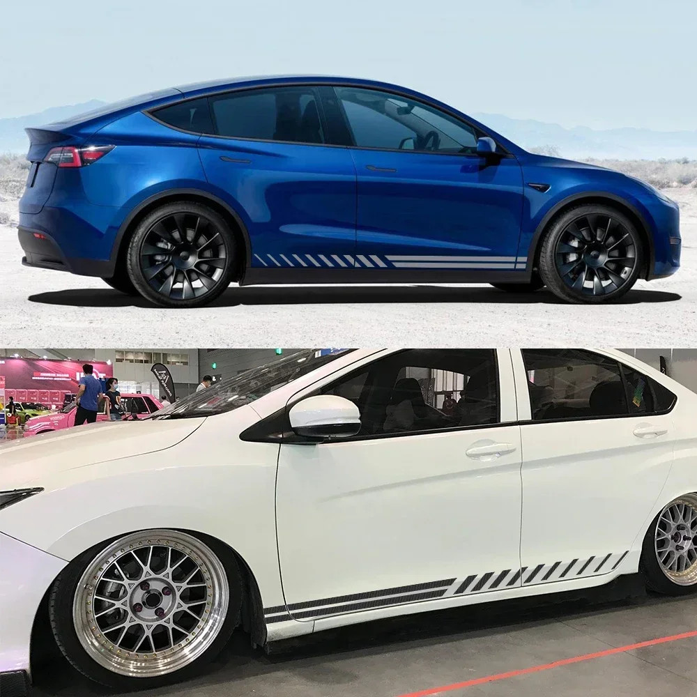 2PCS Car Body Side Stripe Skirts Stickers Self-adhesive Vinyl Decals For Tesla