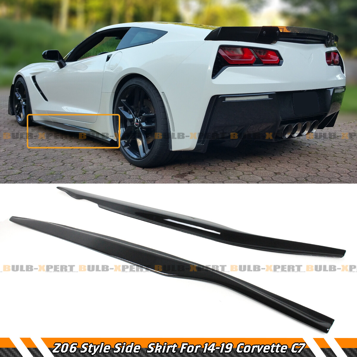 For 2014-2019 Corvette C7 Z06 Style Side Skirt Extensions Splitter Gloss Black
