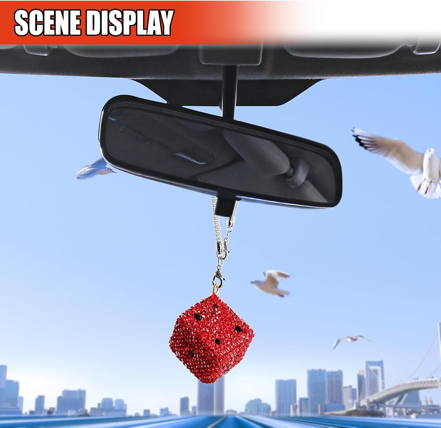Elegant Red Bling Dice Rearview Mirror Pendant – Dazzling Car Interior Accessory