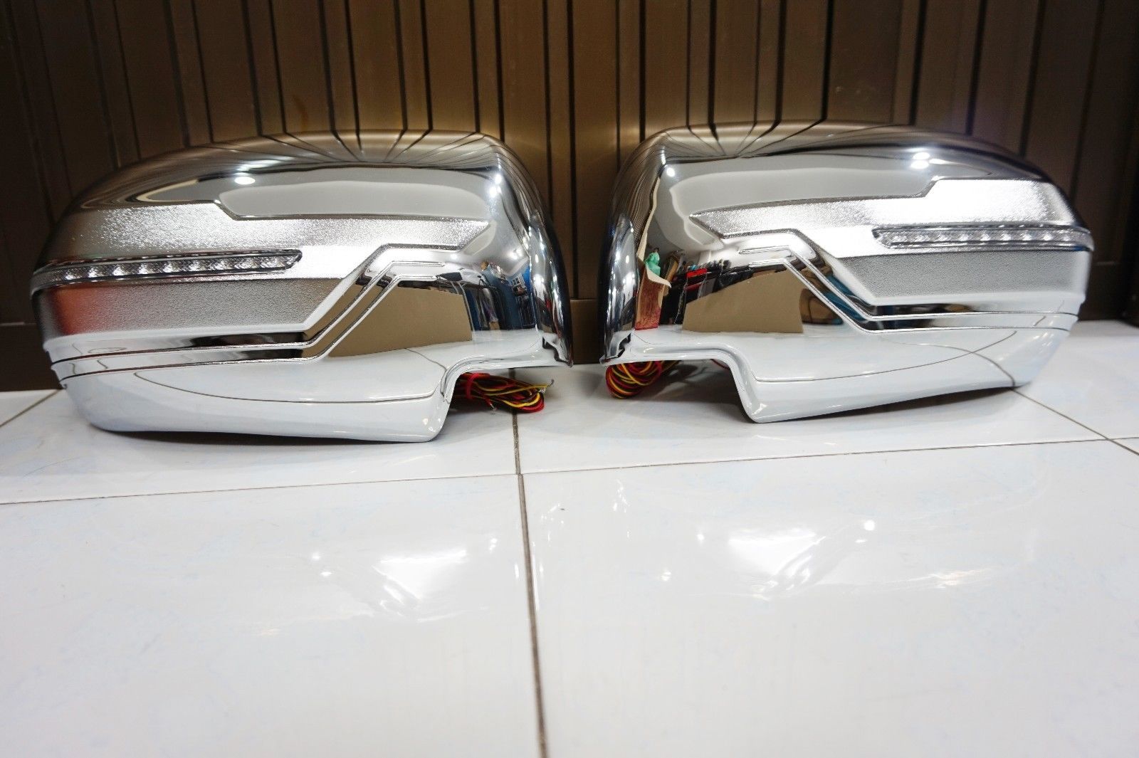 CHROME WING MIRROR COVER WITH BLUE/ORANGE LED FOR MITSUBISHI PAJERO SPORT 2015