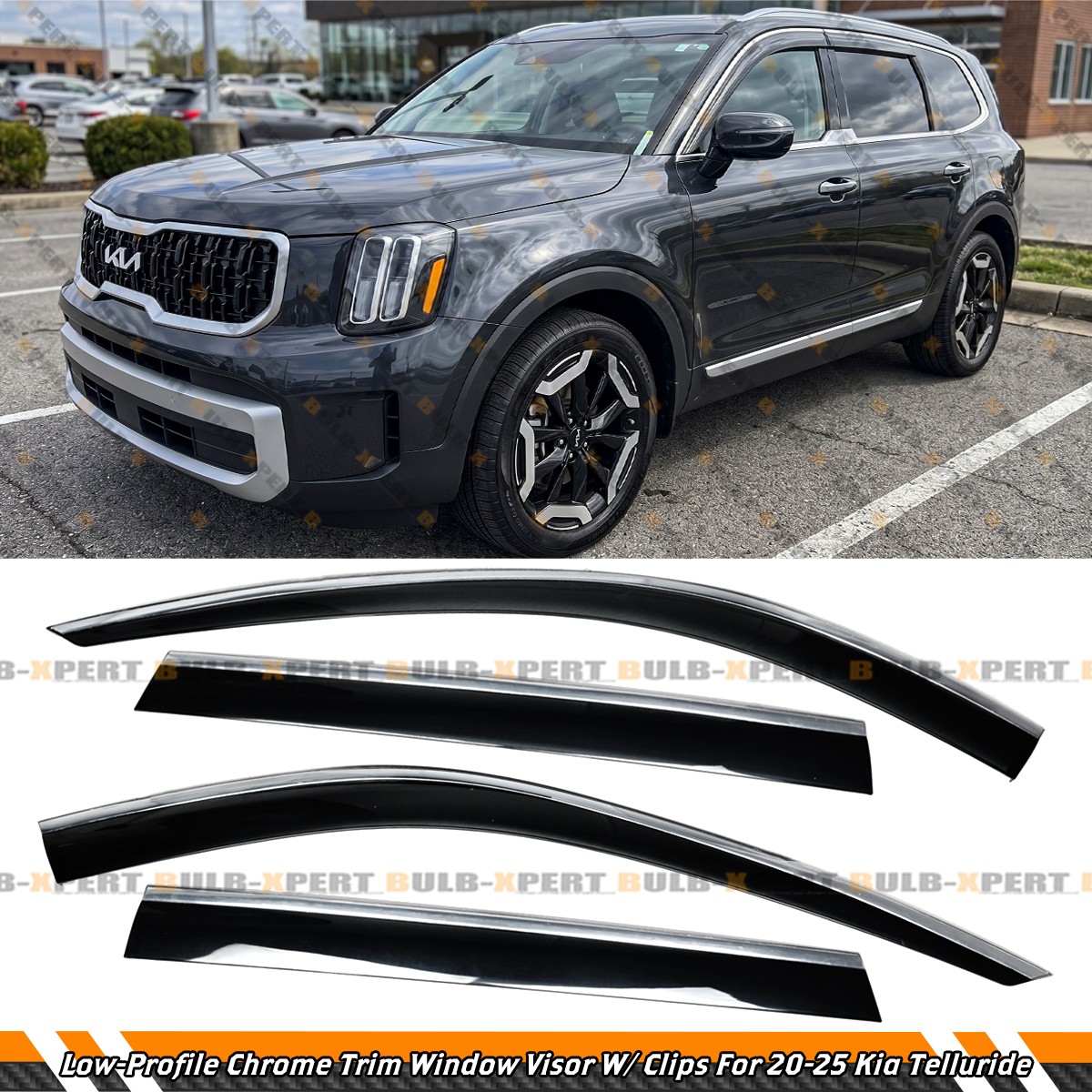 For 2020-2025 Kia Telluride Premium Chrome Trim Window Visor Rain Guard W/ Clips