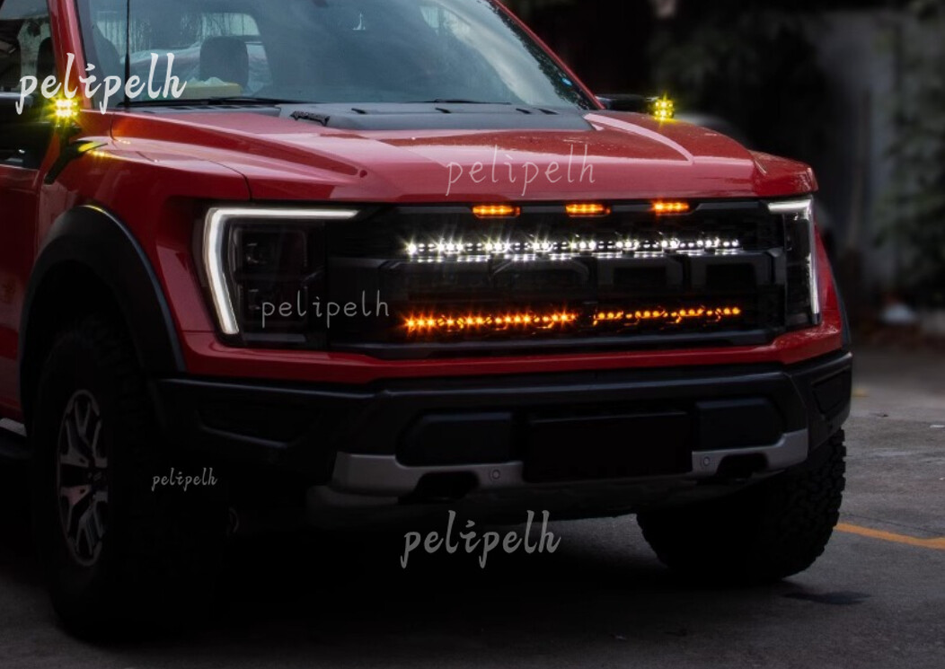 White+yellow LED Front Bumper Grill Lights Fit For 2021-2023 Ford F150 Raptor 3P
