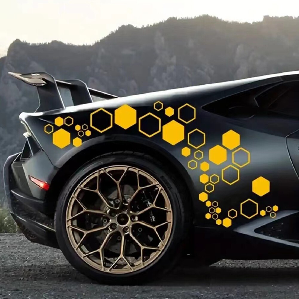 DIY Car SUV RV Honeycomb Decals Hexagonal Graphics Sticker 52PCS Body Side Decor