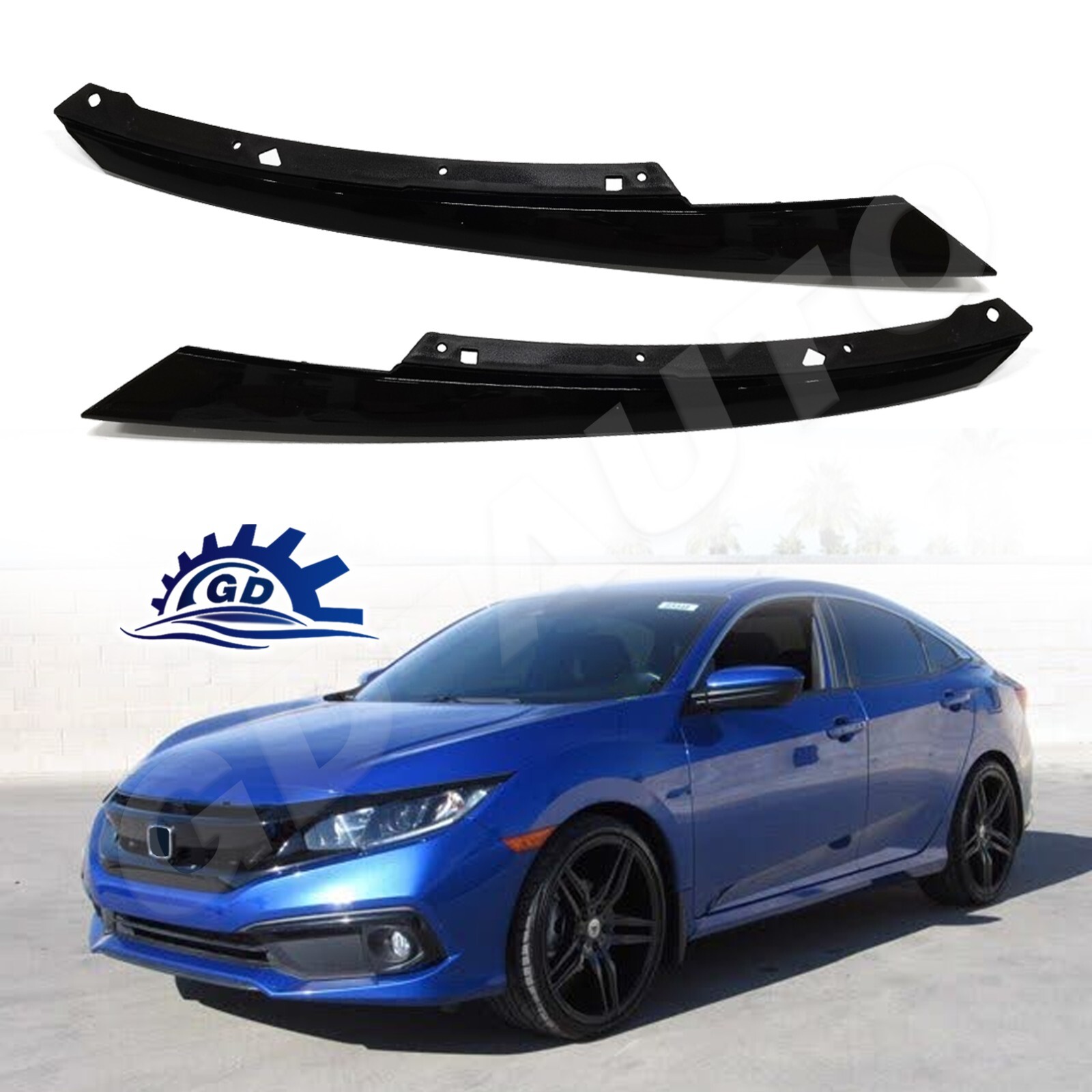 For 2019 2020 2021 Honda Civic Headlight Eyelid Trim Molding Glossy Black Pair