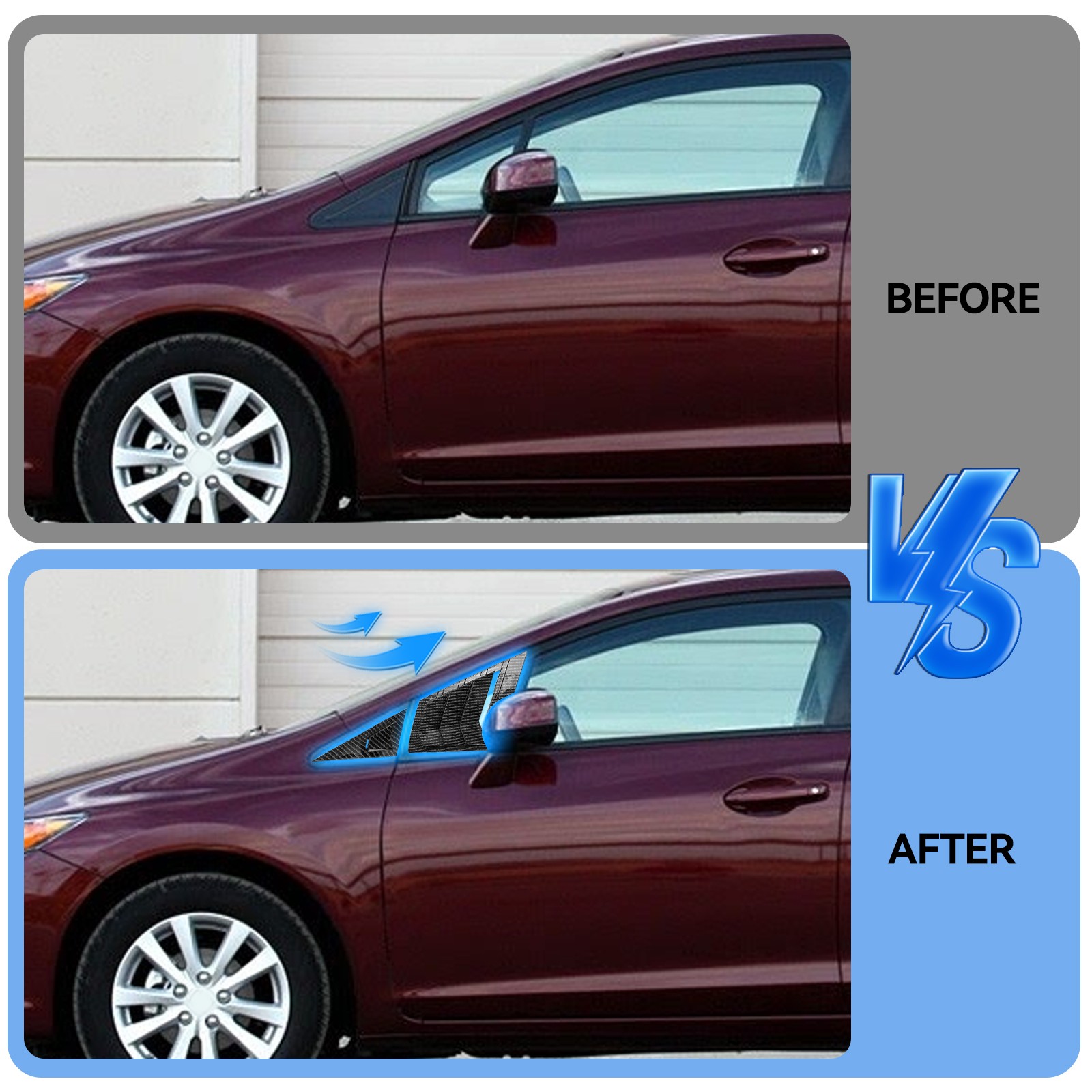 Carbon Fiber Side Front Window Louver Cover Trim ABS For Honda Civic 2011-2015