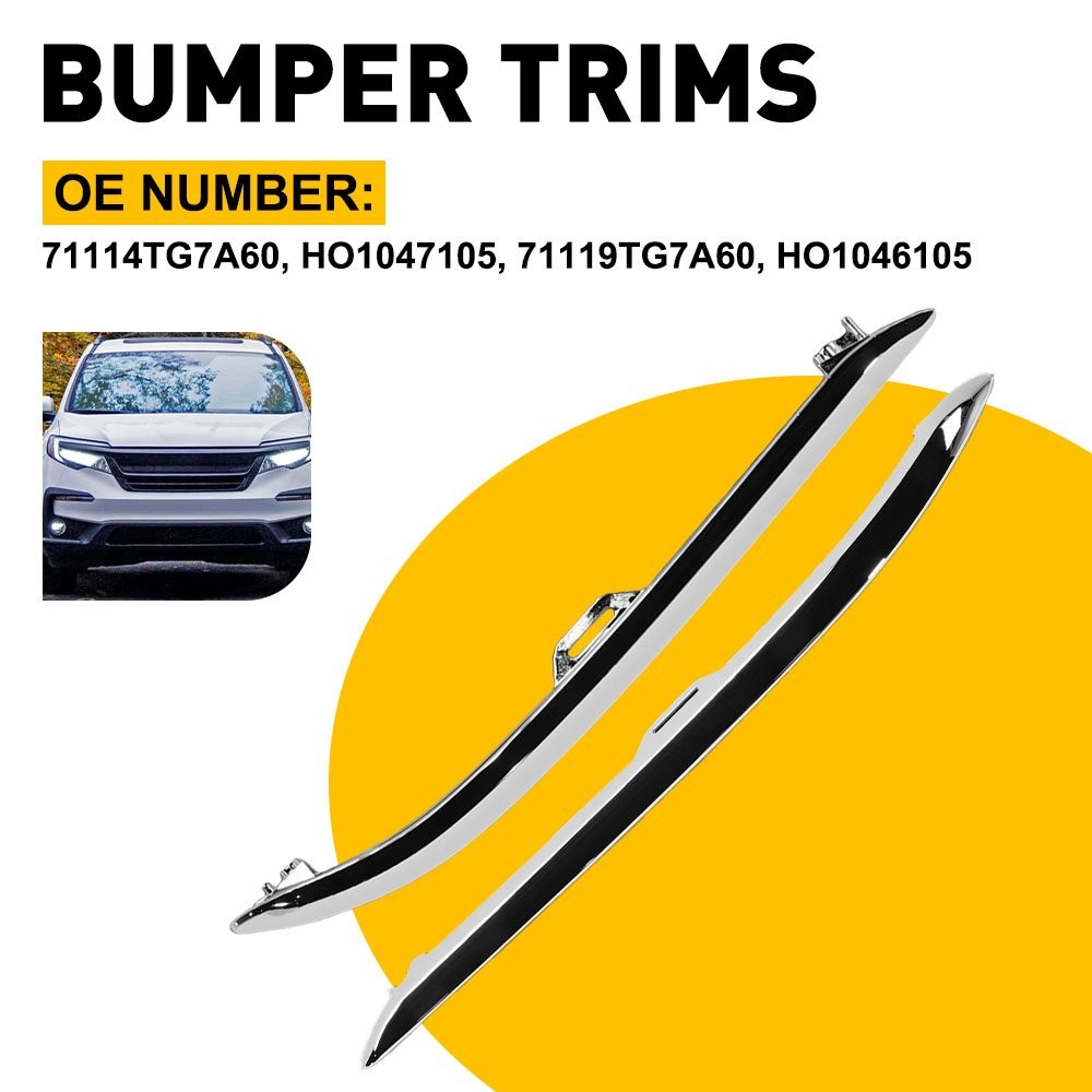 Front Bumper Cover Molding Trim For 19-2022 Honda Pilot Gloss Chrome Left Right