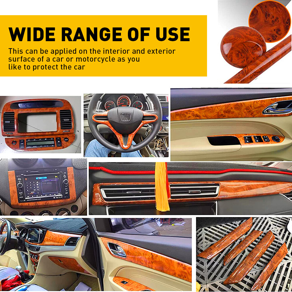 Car Interior Wood Grain Textured Glossy Vinyl Wrap Sticker Decal Sheet Film DIY