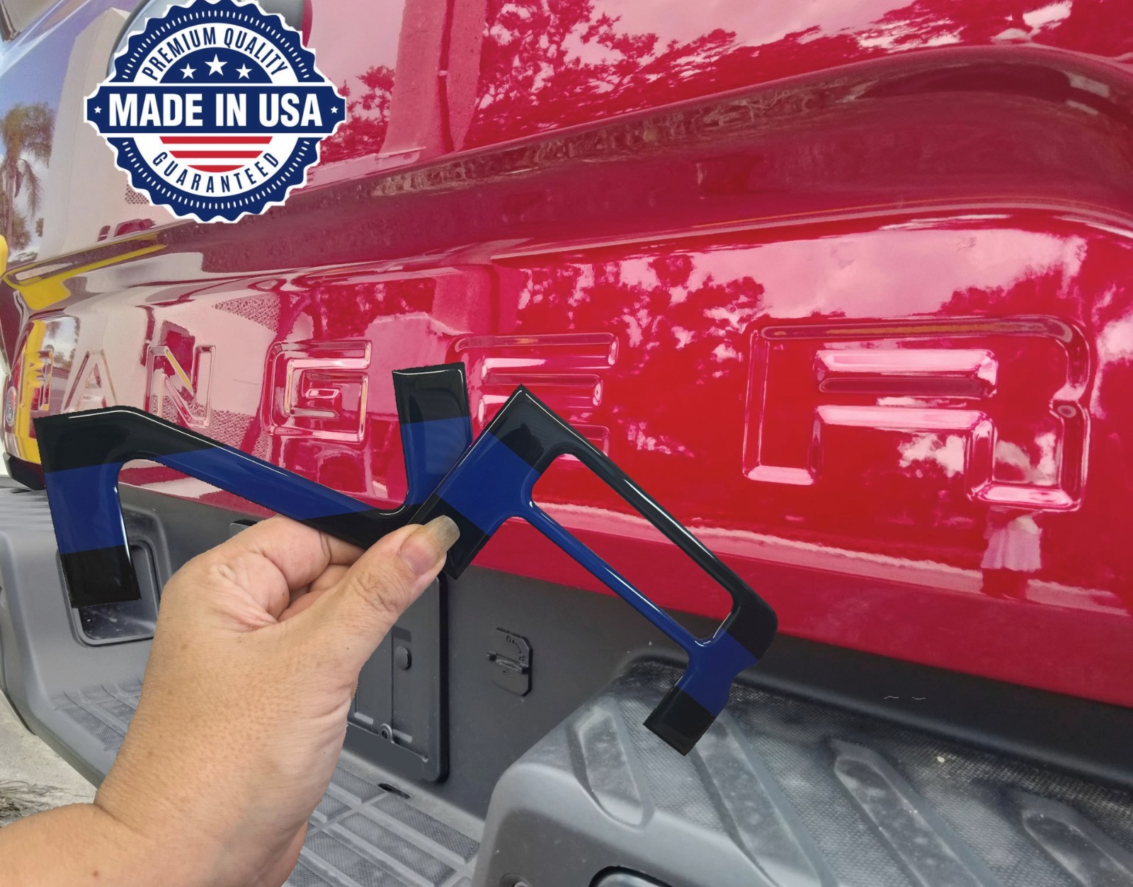 COMPATIBLE WITH 2019 20 21 22 2023 BLACK BLUE LINE DOMED RAISED TAILGATE LETTERS
