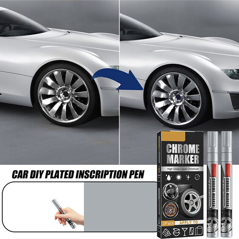 3× Car Liquid Mirror Chrome Marker Set DIY Car Paint Pens Metallic Markers Set