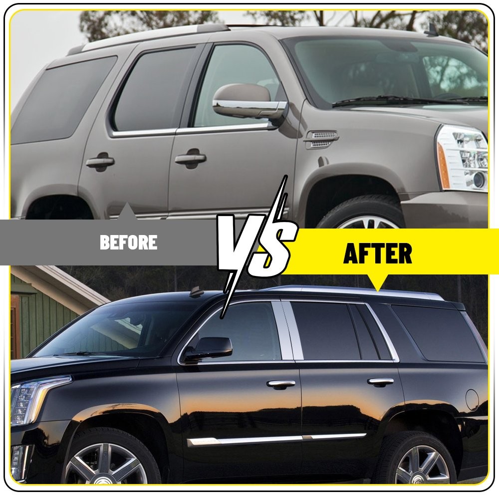 4PCS Chrome Pillar Post Window Door Trims Covers For 2007-14 Cadillac Escalade J