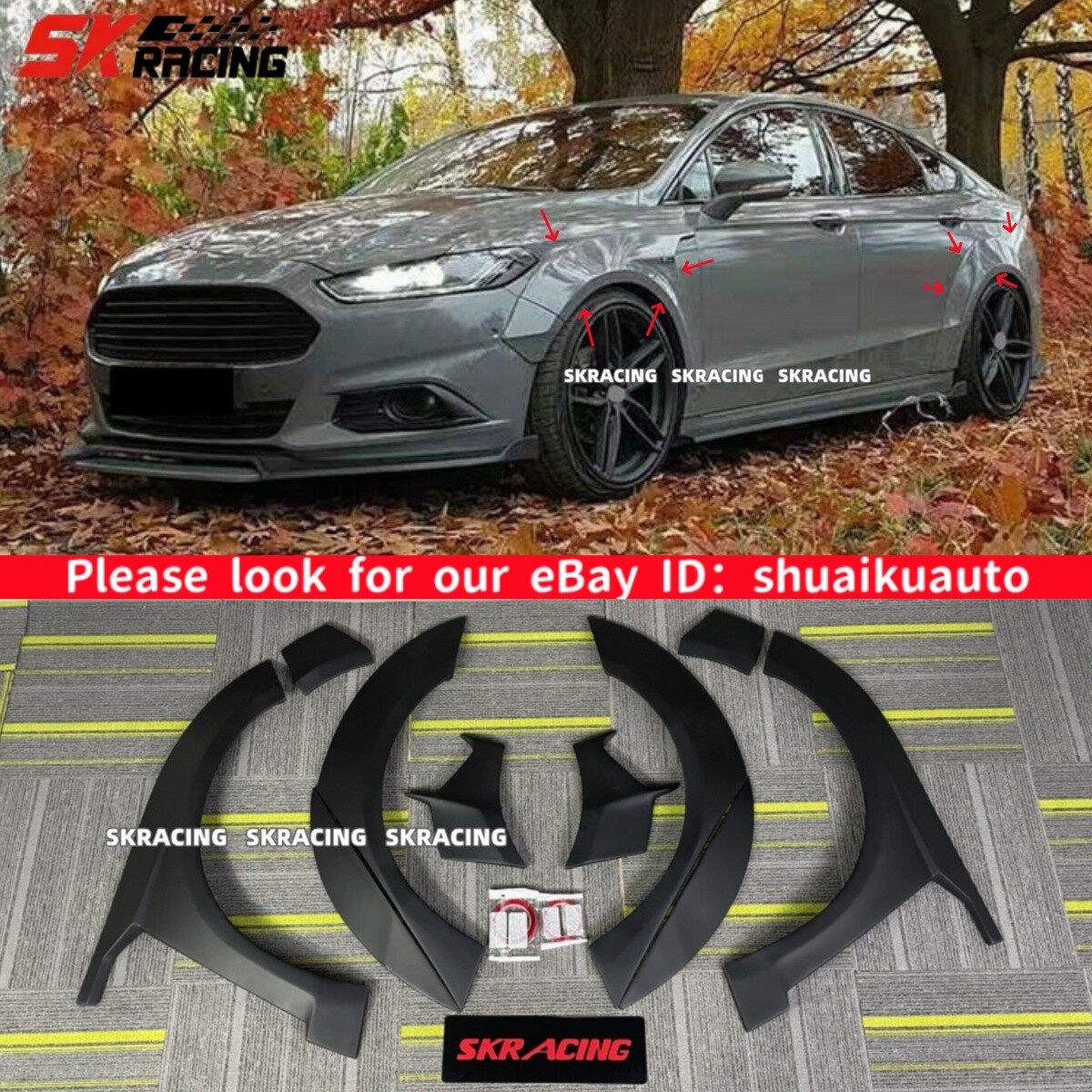 Primer Fender Flare Bodykits Wheel Arch Cover Trim 10X For Ford Fusion 2014-2018