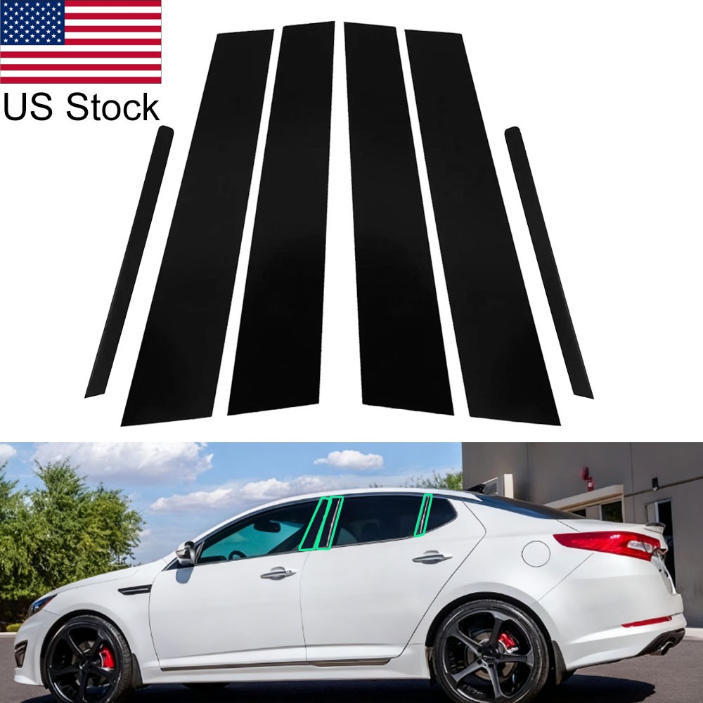 6PCS Glossy Piano Black Pillar Posts Window Covers Trim For 2011-2014 Kia Optima