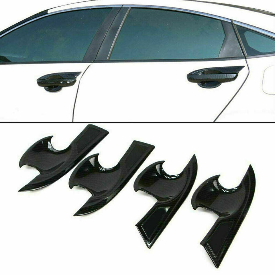 Carbon Fiber 4X Exterior Door Handle Bowl Cover Trim For Honda Civic 2016-2021