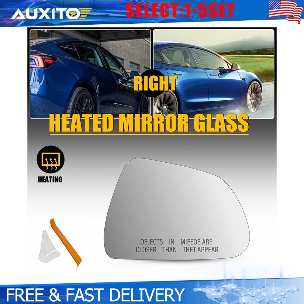 Heated Mirror Glass Right Side with Backing Plate for Tesla 3 2017-2023 1-5X