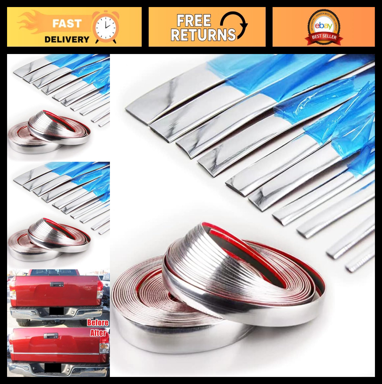 16Ft Chrome Silver Automotive Molding Trim Strip 1-3/16 Inch Wide