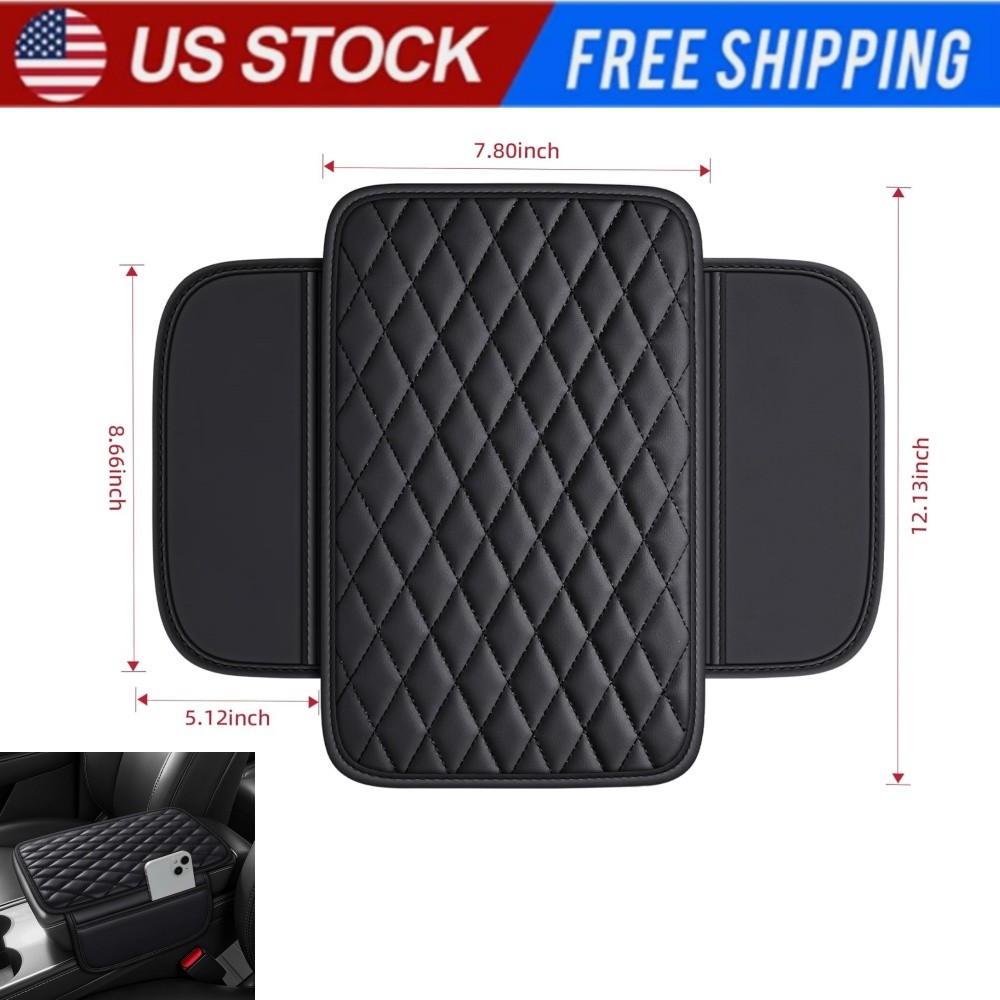 Car Center Console Cover with 2 Storage Bags PU Leather Armrest Cover Waterproof