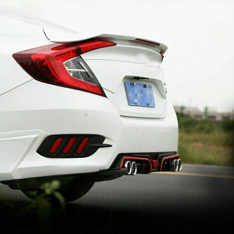 Rear Bumper Diffuser Lip Spoiler Black Red For Honda Civic 2016 – 2020