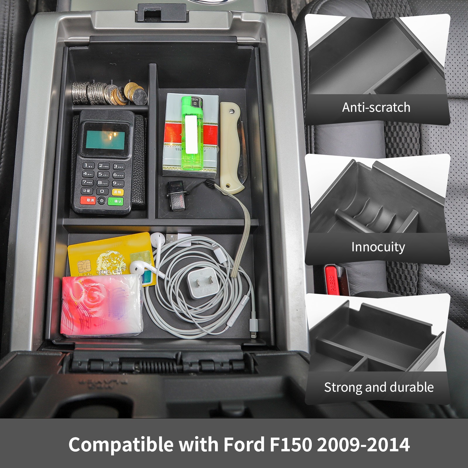 Car Center Console Storage Box Tray Case Organizer For Ford F150 Raptor2009-2014