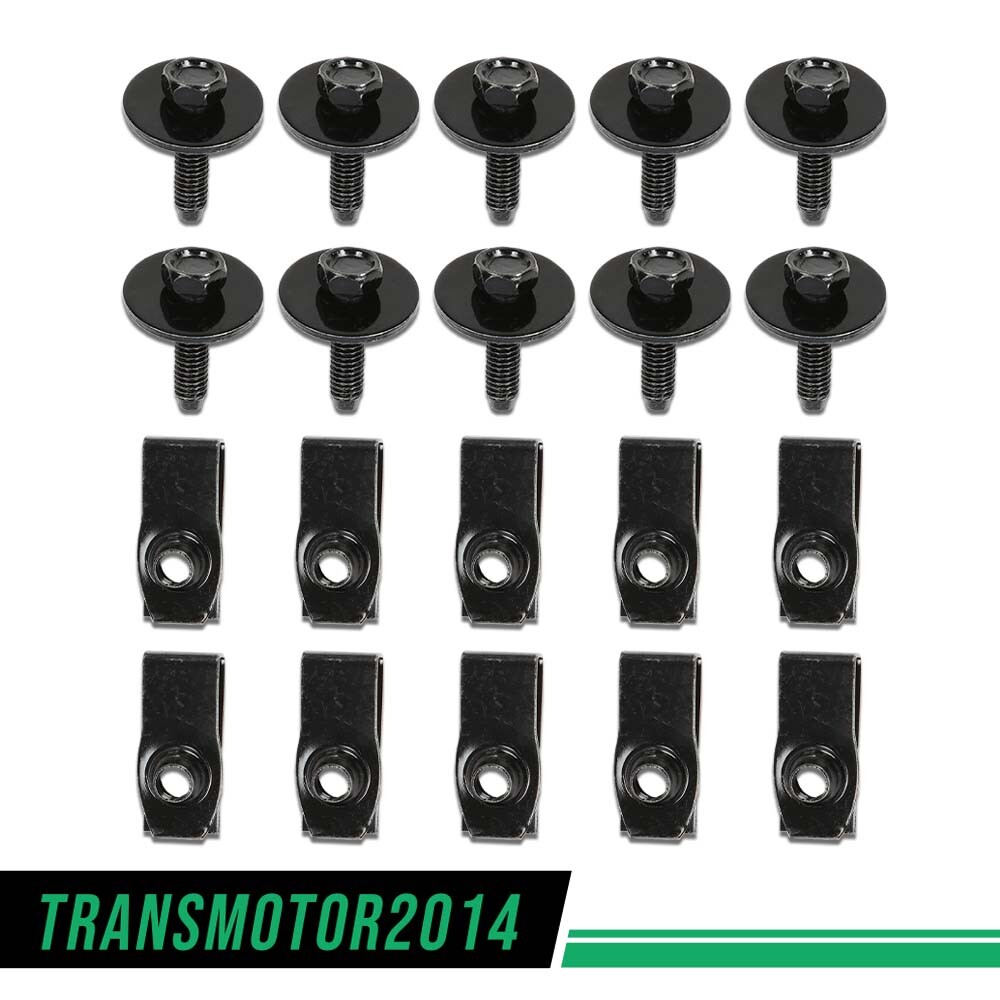 20Pcs Fit For Ford Truck Body Bolts & U-nut Clips- M6-1.0 x 25mm- 10mm Hex Black