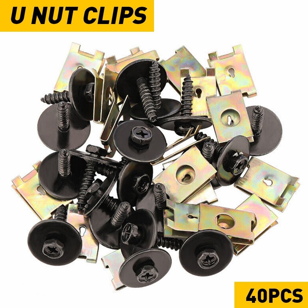 40X Metal Car Screw Body Side Fender Bumper Retainer U Nut Clips Gasket Fastener