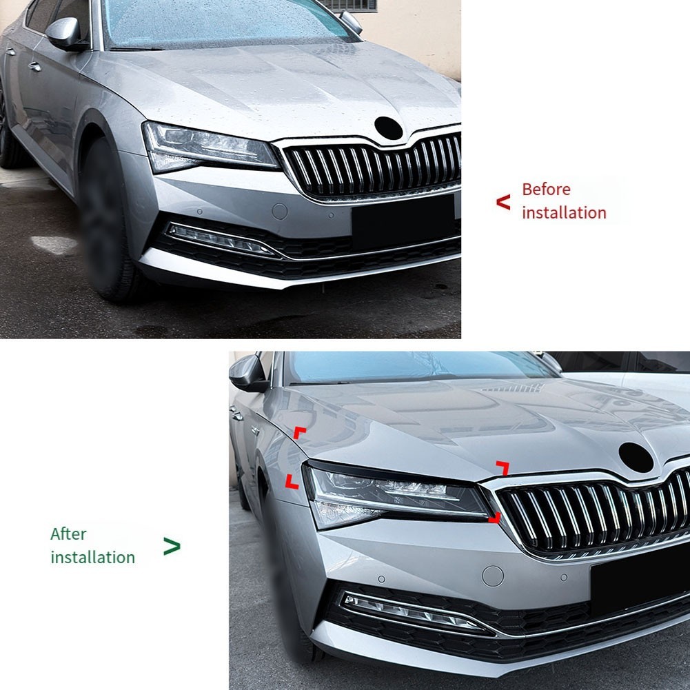 For Skoda Superb B8.5 2019 to 2022 Headlight Eyebrows ABS Trim Cover Set