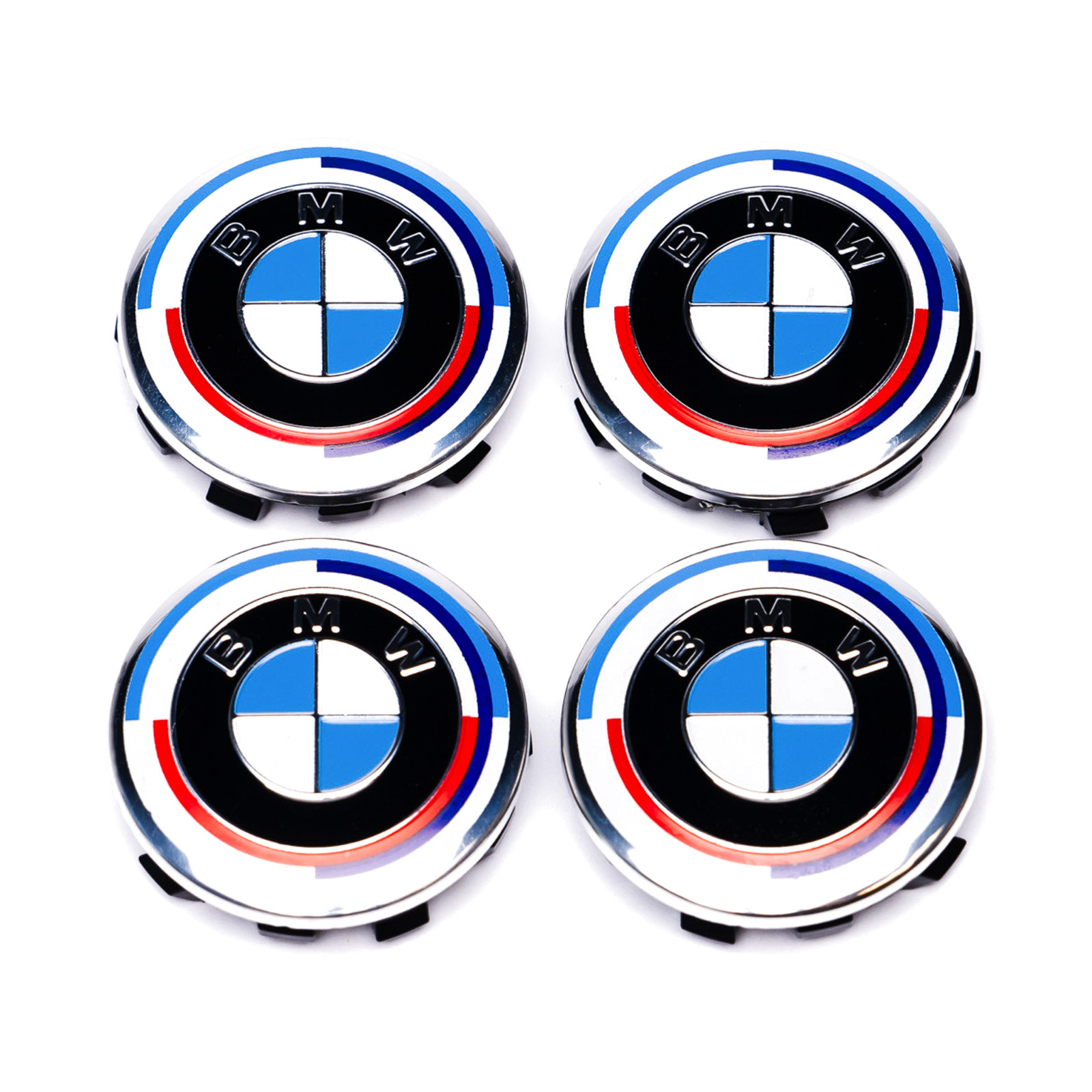 Set of 4 BMW Black White 50TH 68MM/56MM Wheel Center Caps Logo Badge Emblem