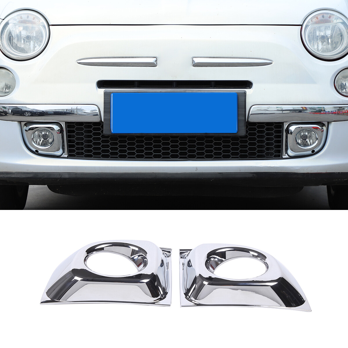 2PCS Glossy Sliver FRONT BUMPER FOG LIGHT COVER TRIM PAIR For Fiat 500 2011-2015