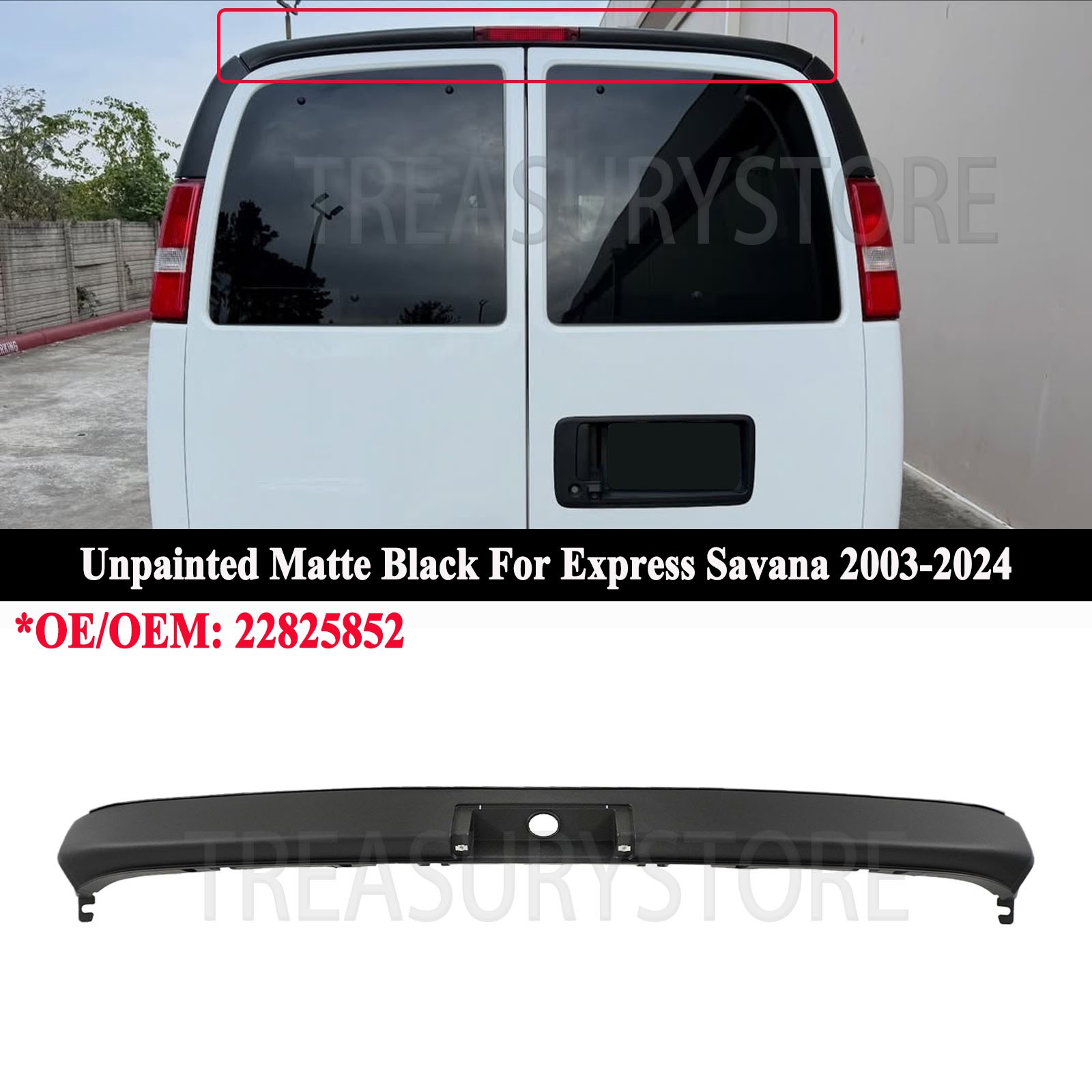 For Express Savana 03-2024 Matte Black Exterior Rear Upper Trim Molding 22825852