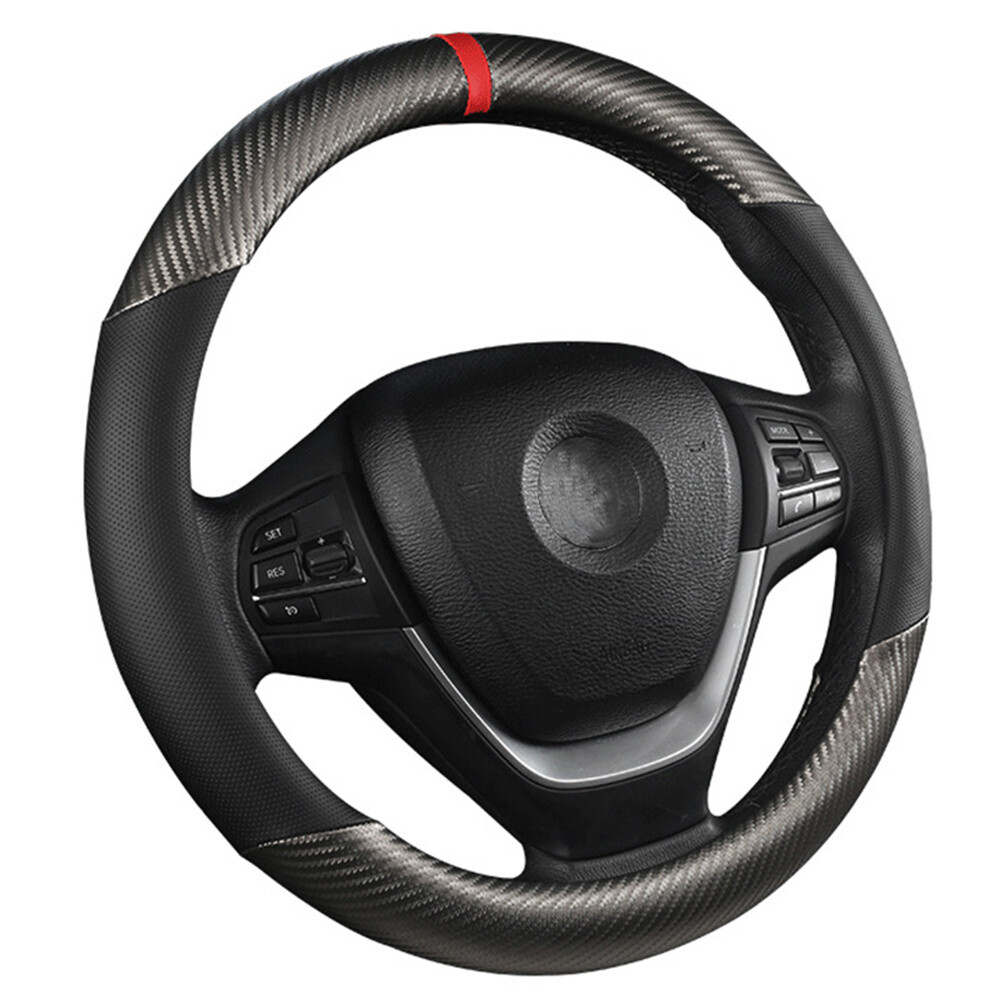 Carbon Black Leather Car Steering Wheel Cover Breathable&Non-slip Accessories