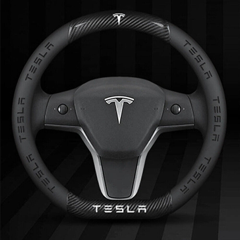 Carbon Fiber Leather Steering Wheel Cover for Tesla Model 3 Model Y D-Type