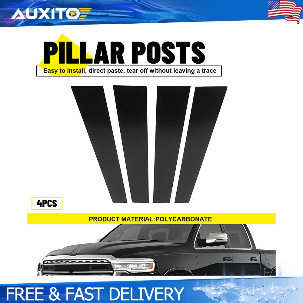 Gloss Black Door Window Pillar Post Cover Trim For 2019-2025 Dodge Ram 1500 4PCS