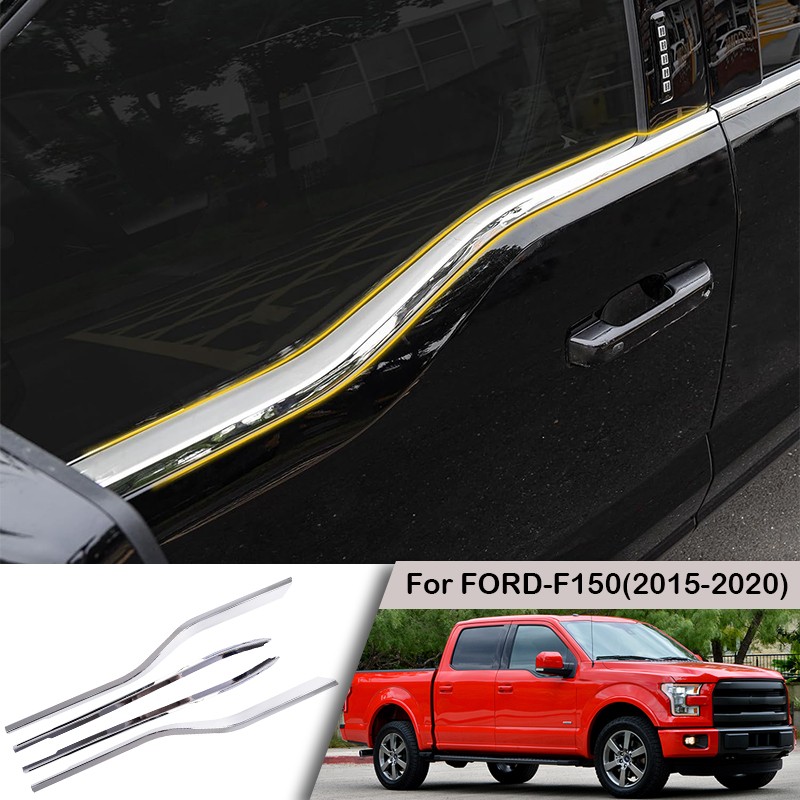 4PCS L+R Chrome Window Molding Bottom Sill Trim Strip For Ford F150 2015-2020