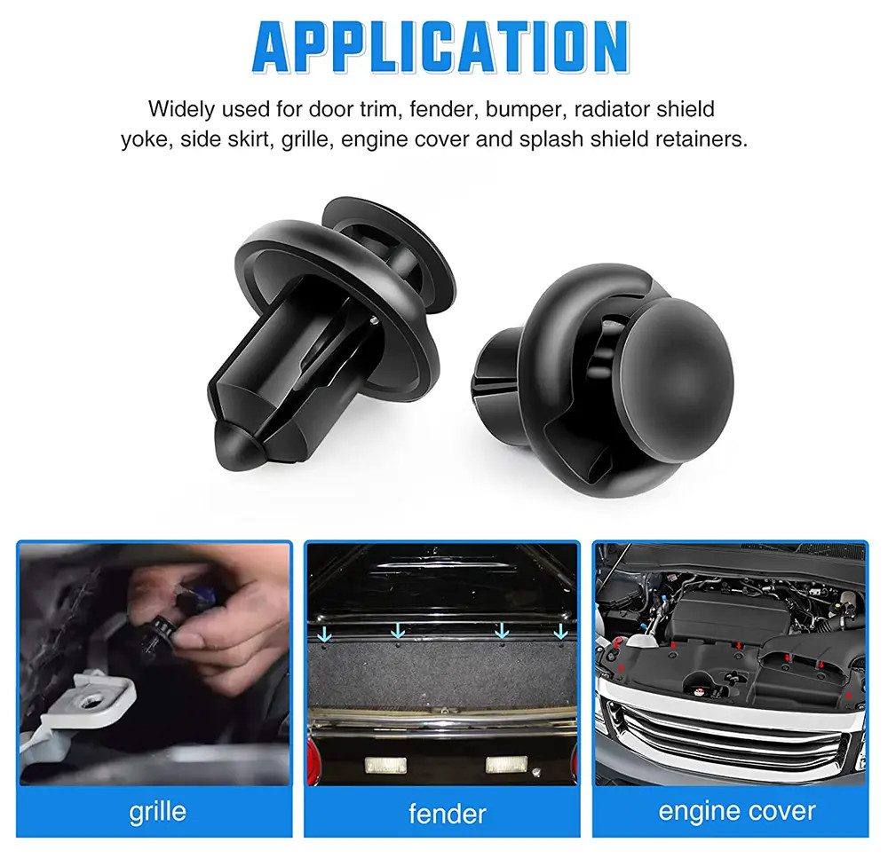 100PCS 10mm Bumper Clips Retainer Auto Car Plastic Rivets Fastener Fender Push++