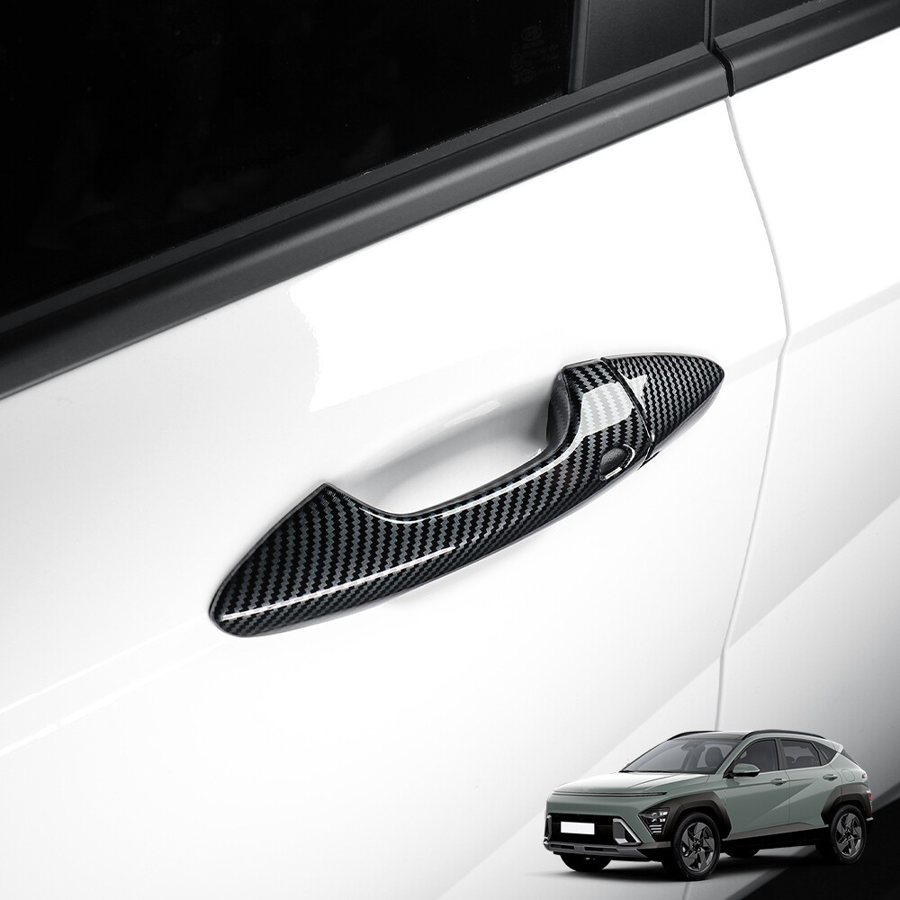 ABS Carbon Fiber Door Handle Cover Trims For Hyundai Kona 2024 2025 Accessories