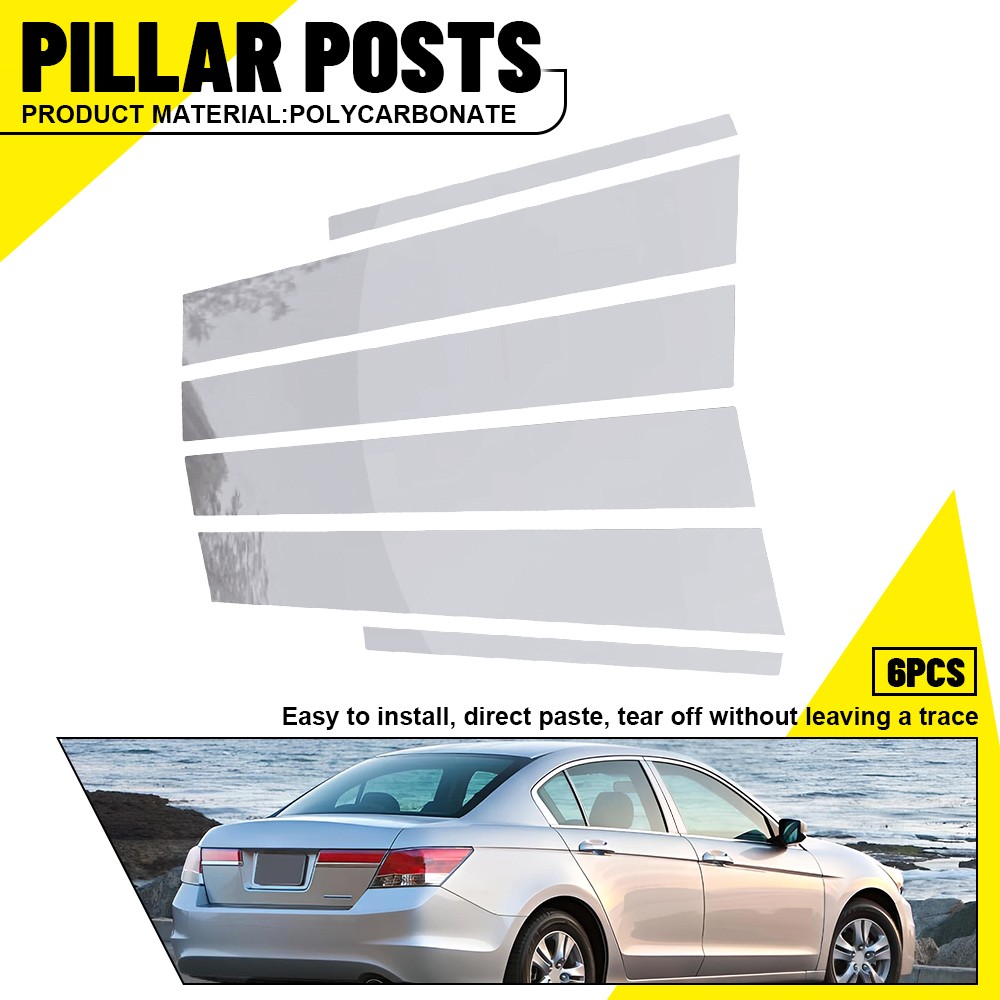 Chrome For 2008-2012 Honda Accord Pillar Posts Cover Door Trim Window Decal 6x