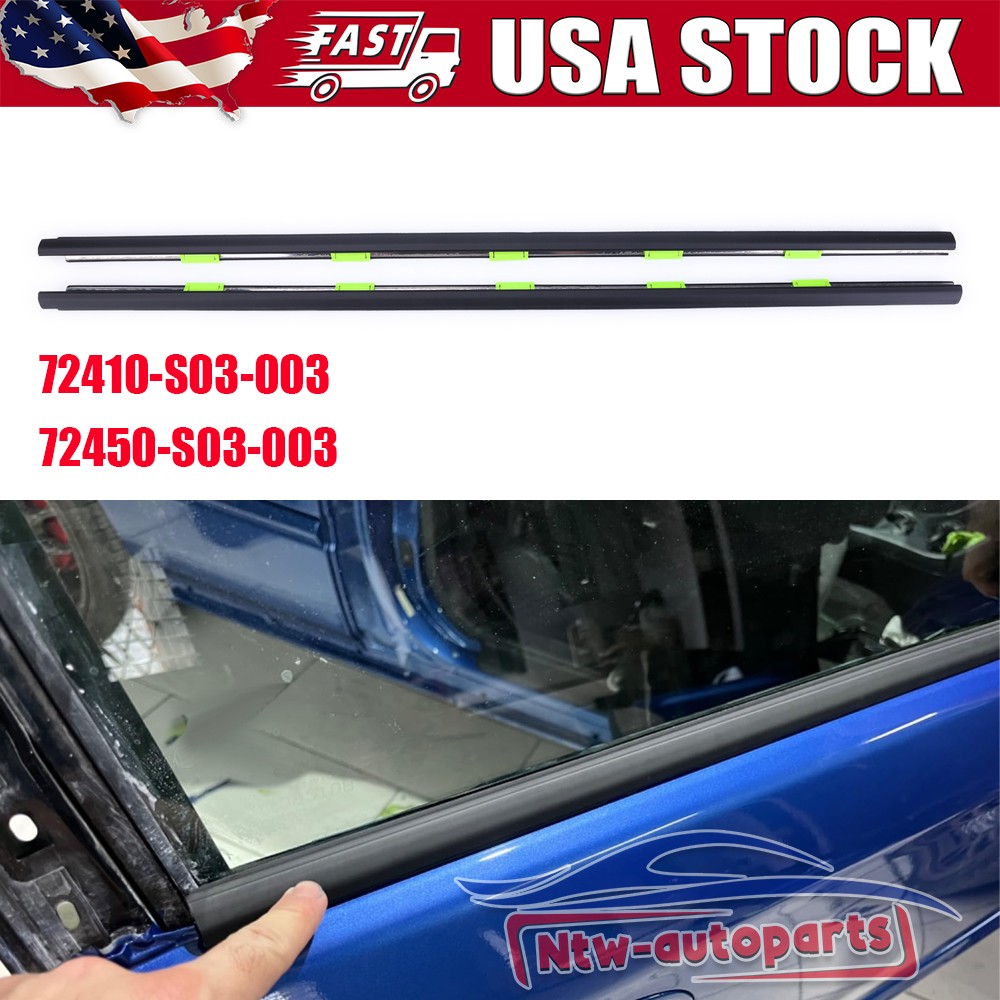 2PCS Door Weather Strip Window Belt Seal Molding Trim For 1996-2000 Honda Civic