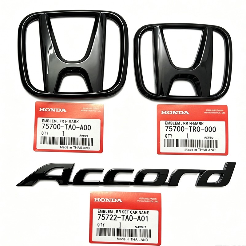3PCS For Honda ACCORD 4DR 2008-2017 Glossy Black Front Griile Emblem Rear Badge