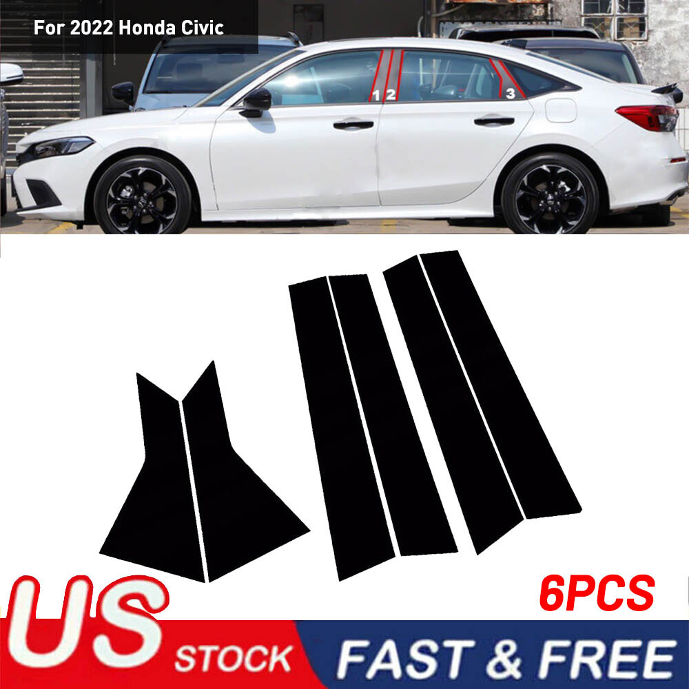 6Pcs For Honda Civic sedan 11th 2022 Car Black Window BC Pillar Posts Cover Trim