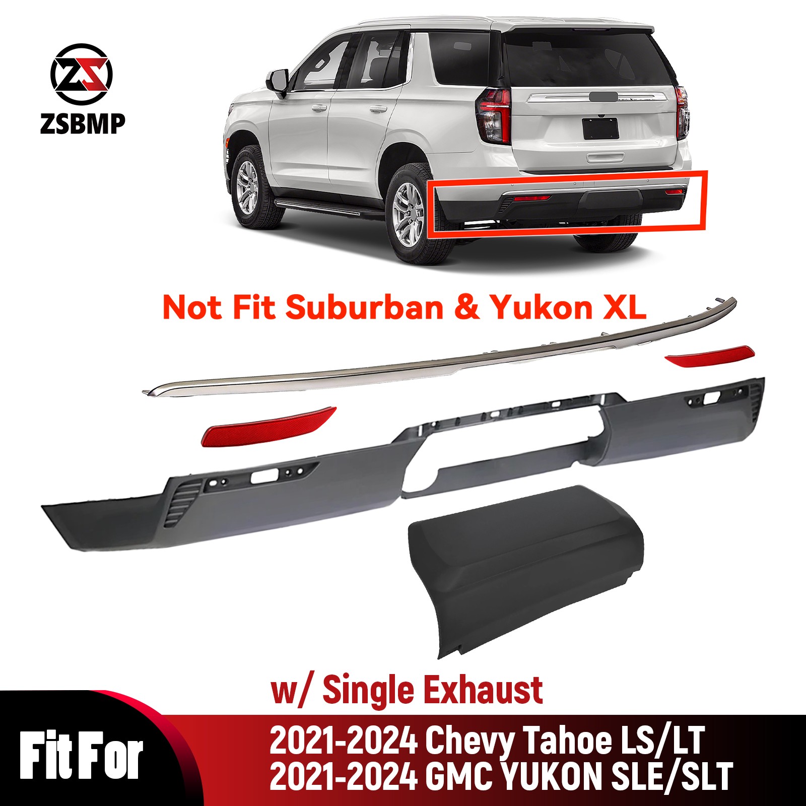 For 2021-2024 Chevy Tahoe Rear Lower Bumper Cover W/ Silver Trim Molding Kit
