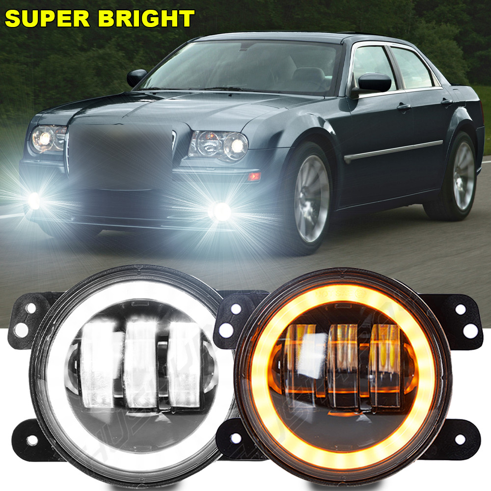 Pair 4″ Inch Round LED Fog Lights Driving Lamps Halo for Chrysler 300 2005-2010