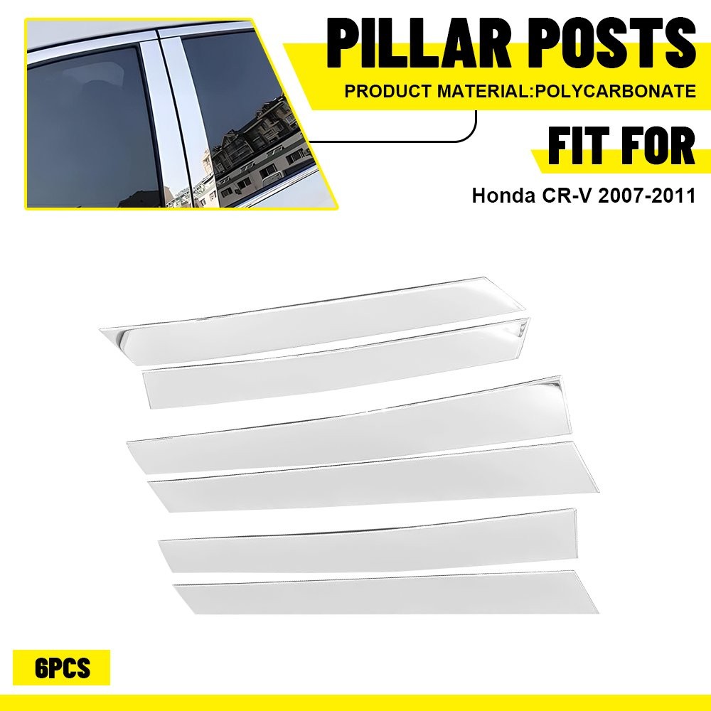6Pcs Chrome Window Pillar Covers for Honda CR-V 2007-2011 Glossy Exterior Trim