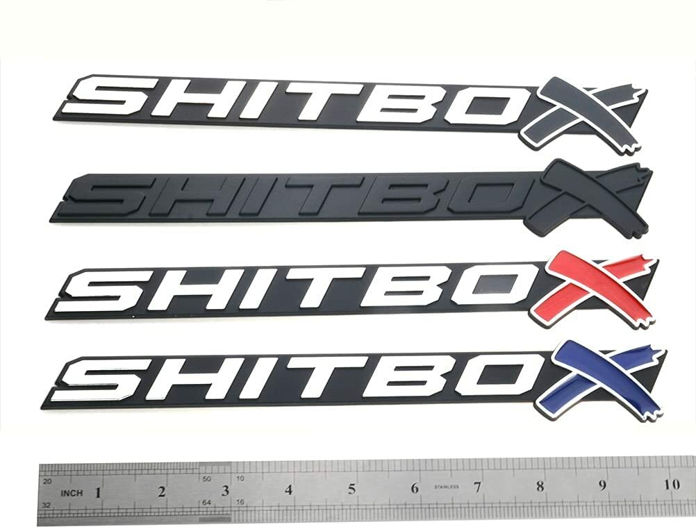 2Pcs SHITBOX Emblems 3D Badge Compatible with Universal Cars (Chrome Black)