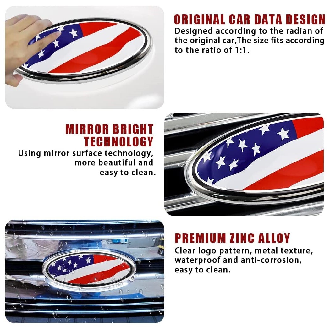 9 inch For Ford F150 F250 Edge FRONT GRILLE TAILGATE US Flag Oval Emblem Badge