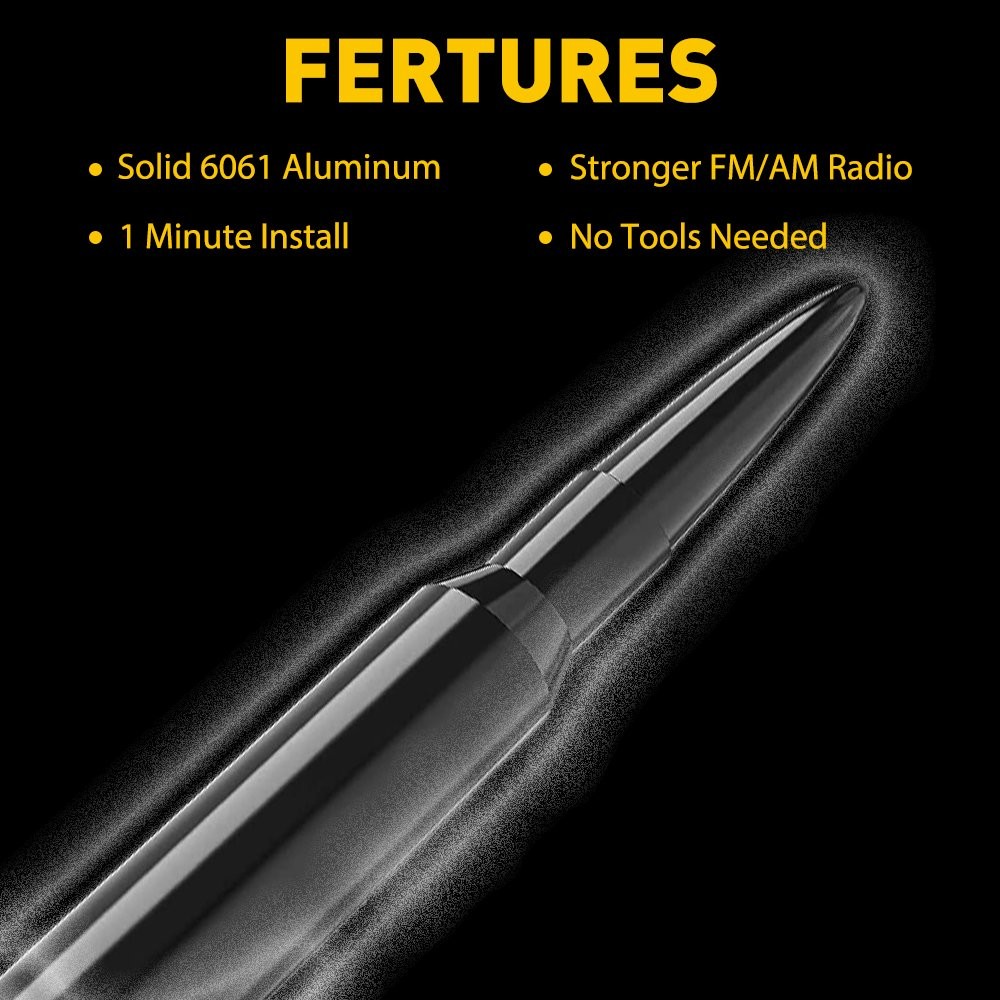 FOR FORD F150 F250 F-150 F-250 50CAL CALIBER BULLET ALUMINUM SHORT ANTENNA BLACK