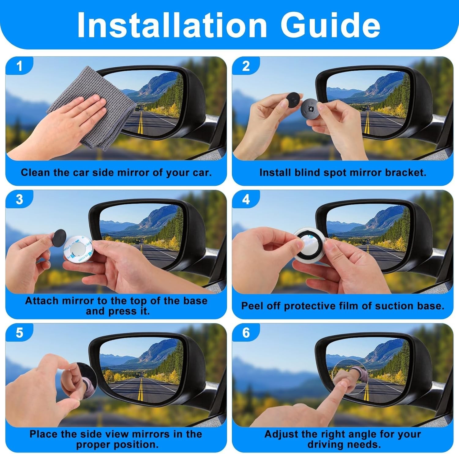 2x Blind Spot Mirror Auto 360° Wide Angle Convex Rear Side View Car Truck SUV US