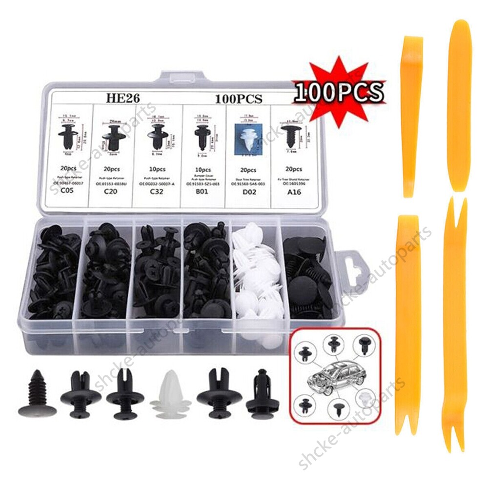100Pcs/set Fender Liner Clips Fastener Rivet Push Clips Retainer 6 Size
