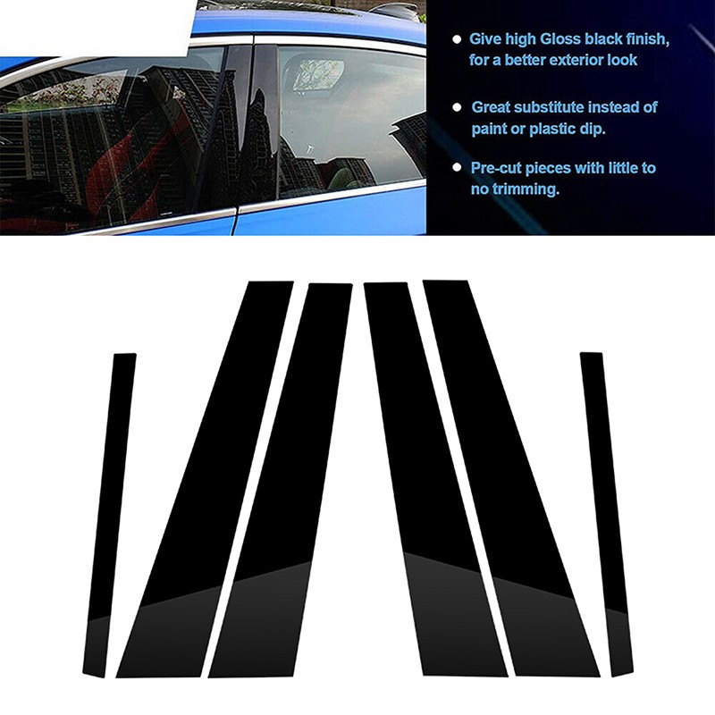 6pcs Glossy Black Polycarbonate Pillar Posts For BMW 7-Series F01 F02 2009-2015
